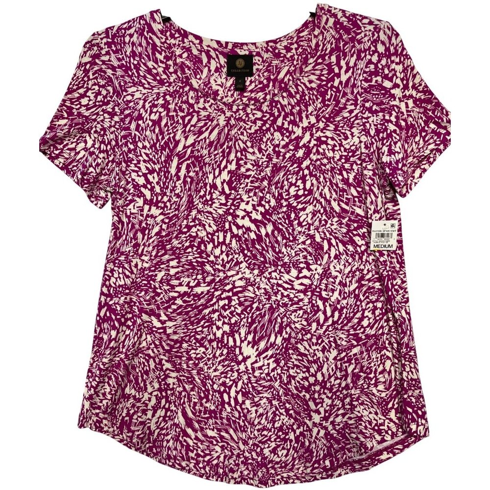 JM Collection Medium Rayon Span Knit Top Purple Fizz Short Sleeve Made In Indone - Picture 2 of 10